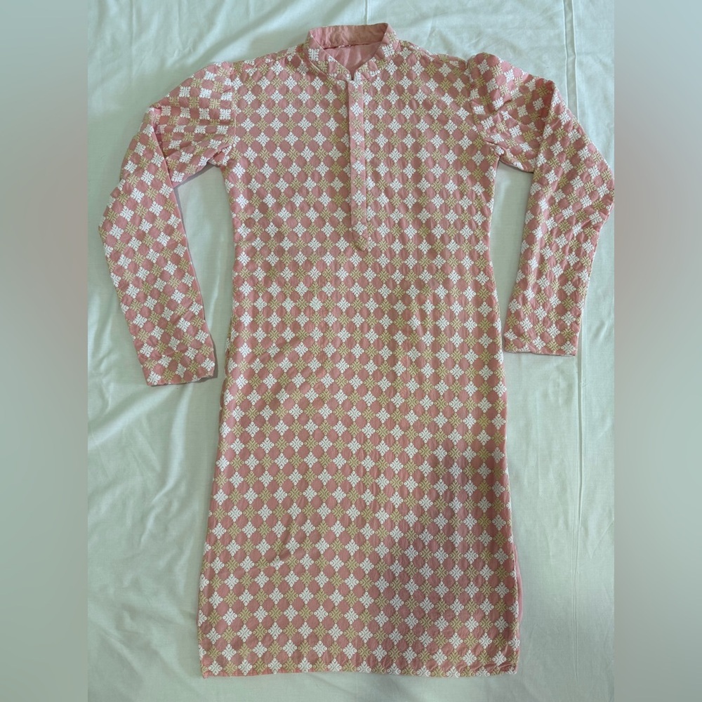 Pink and White Patterned Long Sleeve Kurta